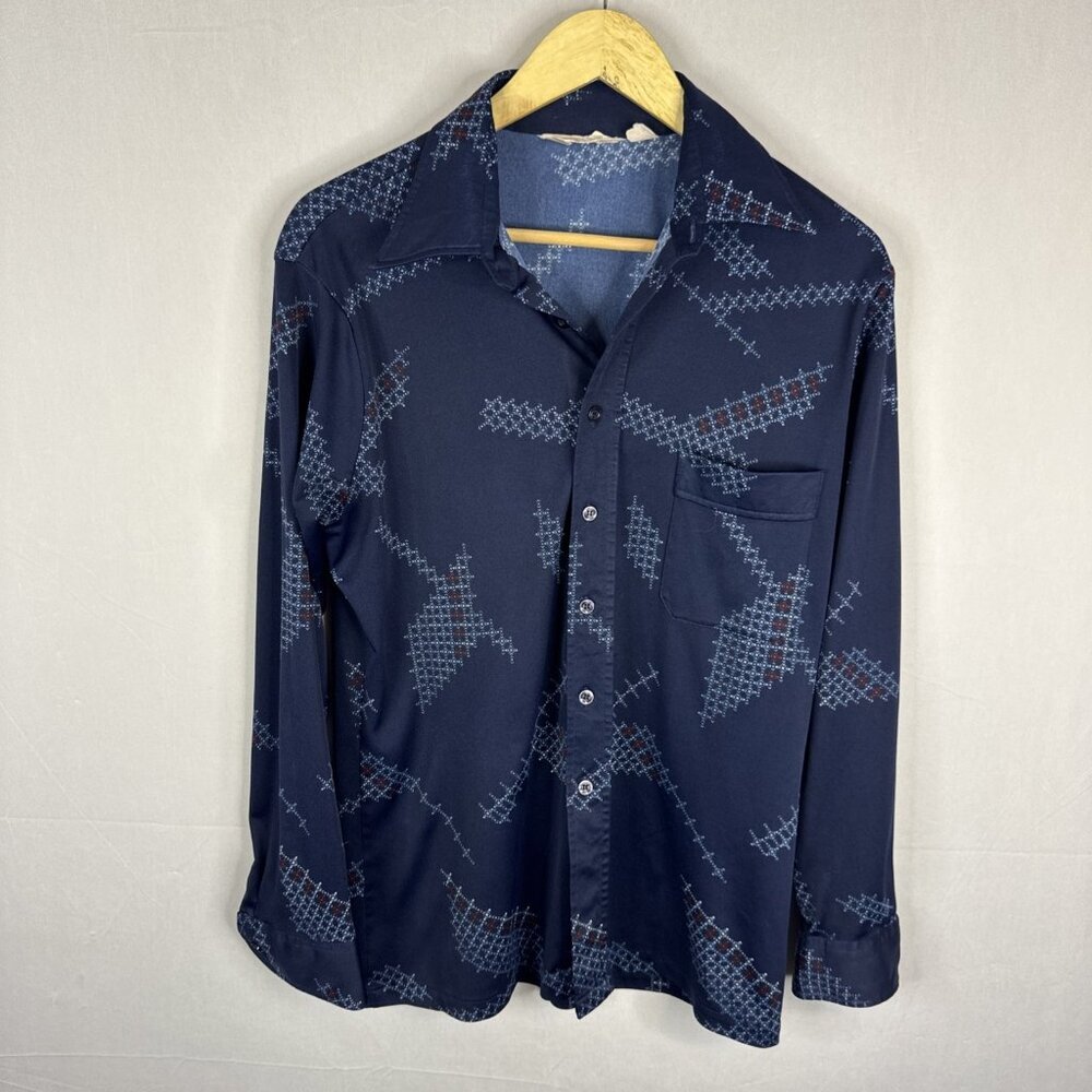 Vintage Pierre‎ Cardin Disco Shirt 70s Abstract Pattern Long Sleeve Men’s M